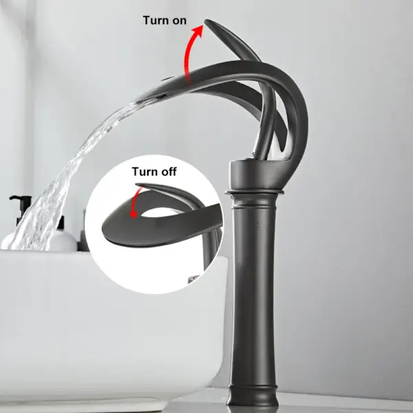 Modern Elegant Waterfall Bathroom Countertop Basin Tap Single Handle Solid Brass Black - Image 12