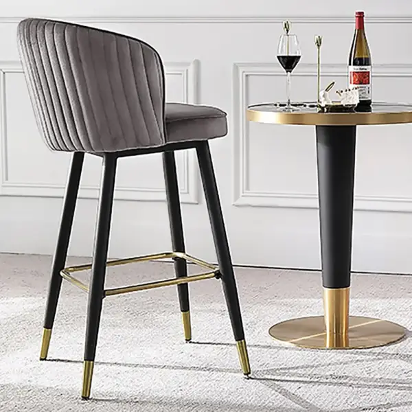 Gray Bar Height Bar Stool Tufted Upholstered Velvet Bar Stool Footrest