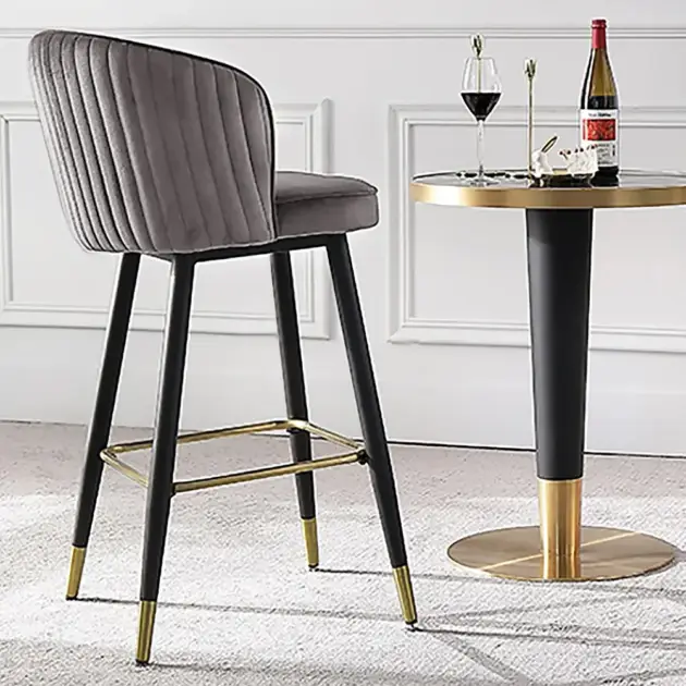 Gray Bar Height Bar Stool Tufted Upholstered Velvet Bar Stool Footrest