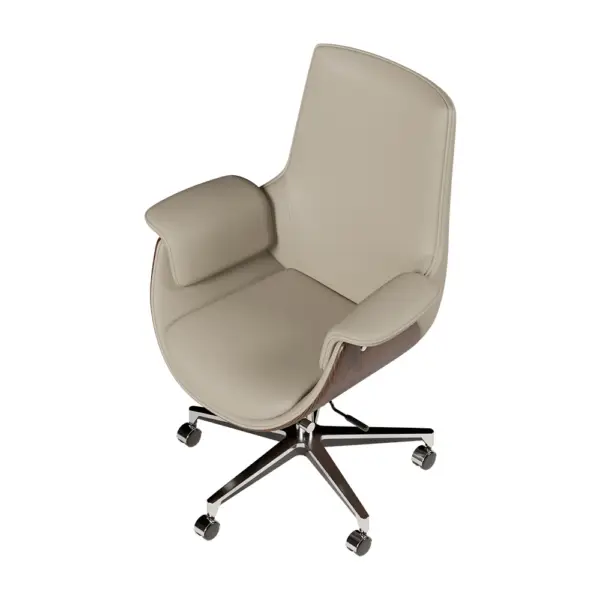 Grey Leather Modern Home Office Chair Upholstered High Back Desk Chair Wooden Frame - Image 16