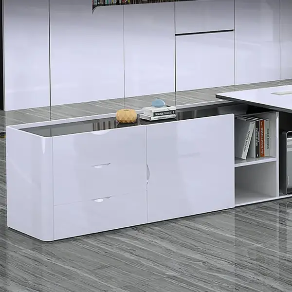 L-Shaped Right Hand Modern White Office Desk with Storage - Image 5