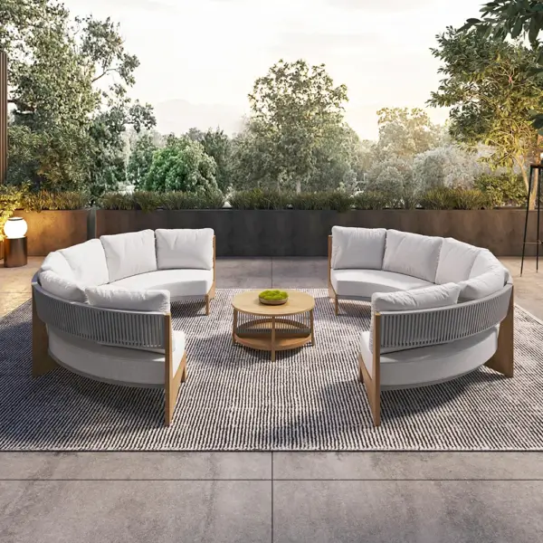 8 Pieces Farmhouse Curved Modular Outdoor Patio Sectional Sofa Set with Coffee Table - Image 6