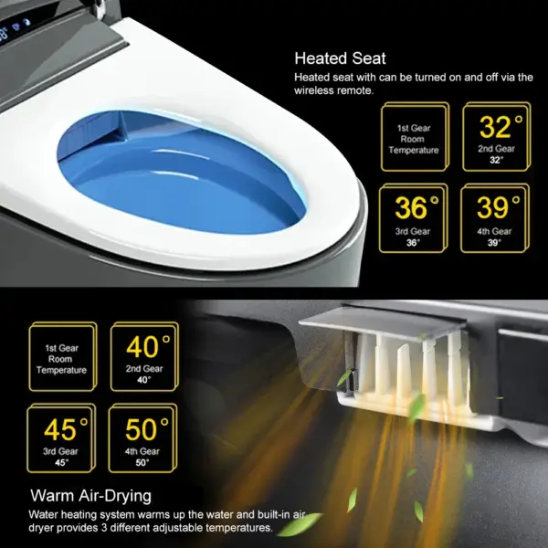 One-Piece Elongated Black Smart Toilet Automatic Toilet Self-Clean Horizontal Outlet - Image 14