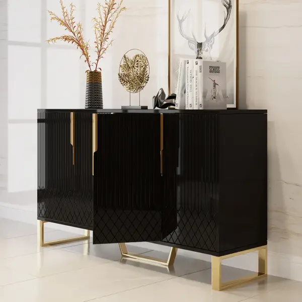 Aro Modern Black Wood Sideboard Cabinet 4 Doors for Kitchen Storage 1500mm Wide - Image 4