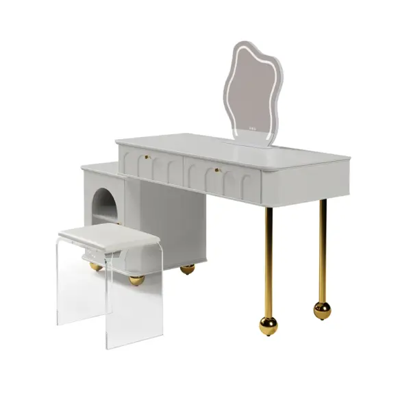 Modern White Makeup Vanity Set Dressing Table with Lighted Mirror & Cabinet & Stool - Image 8