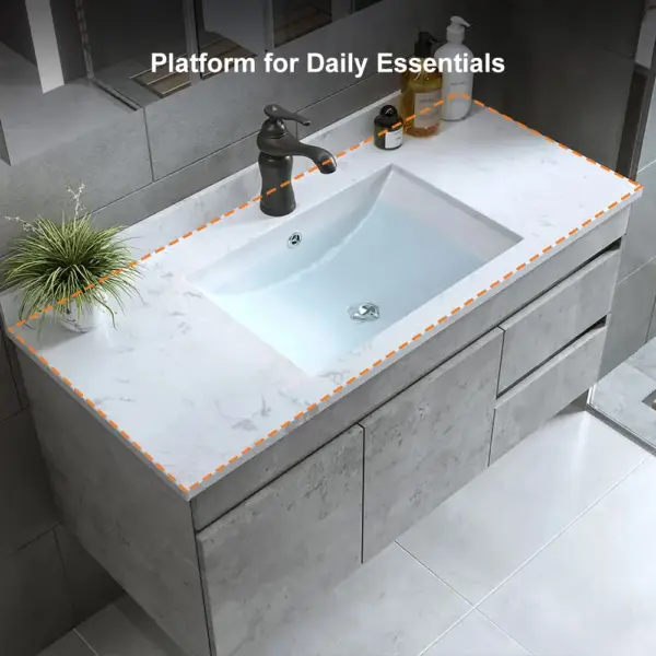 900mm Floating Bathroom Vanity with Faux Marble Countertop Basin Wall Mounted - Image 22