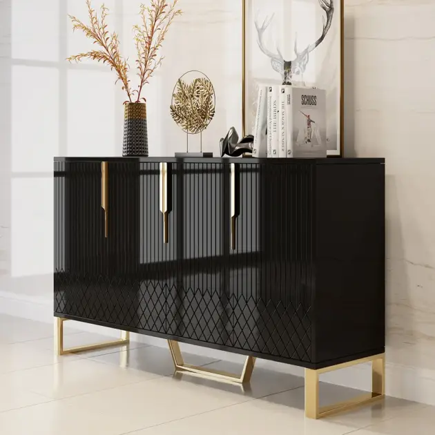 Aro Modern Black Wood Sideboard Cabinet 4 Doors for Kitchen Storage 1500mm Wide