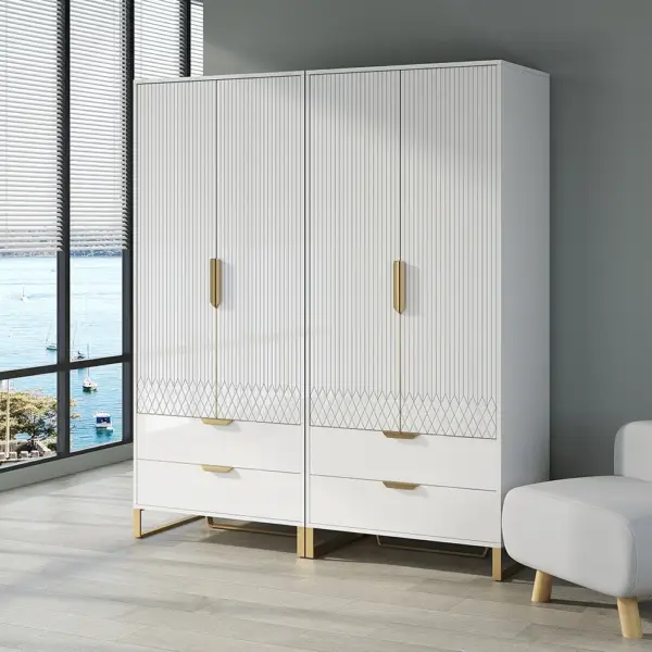 Aro Modern White Tall Wardrobe with Storage Bedroom Clothing Armoire - Image 3
