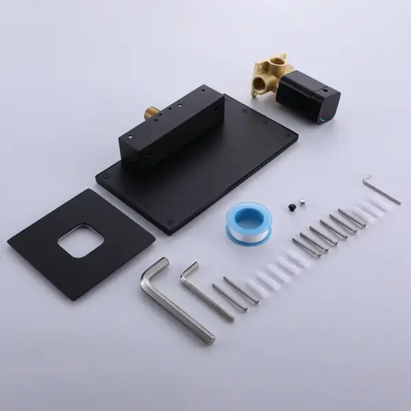 Waterfall Wall Mount Bathroom Basin Tap Single Knob Solid Brass Matte Black - Image 9