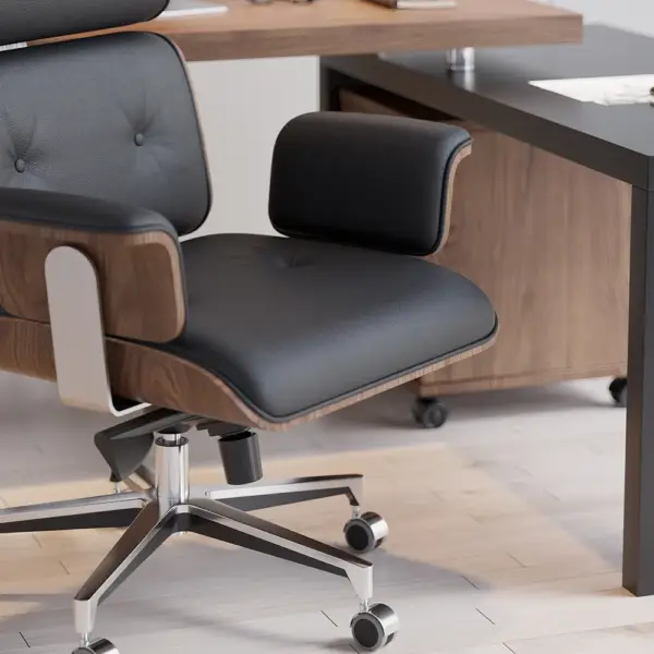 Modern Black Home Office Chair Swivel Upholstered Wooden Desk Chair Adjustable Height - Image 6