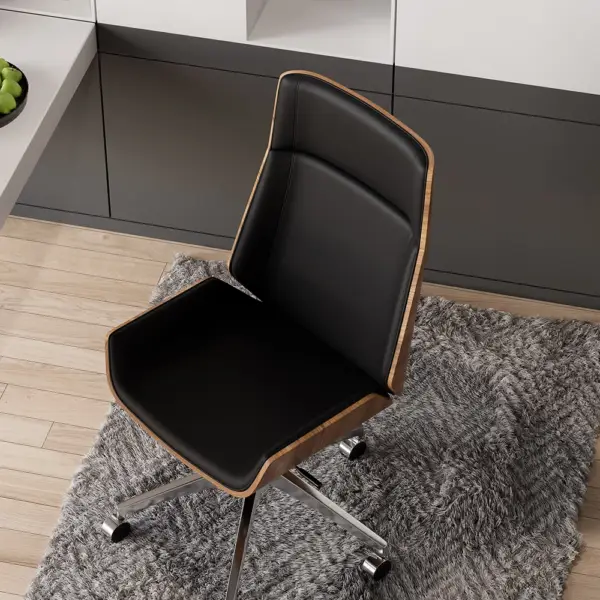 Black Faux Leather Office Chair Desk Chair with Wheels & Adjustable Height - Image 3