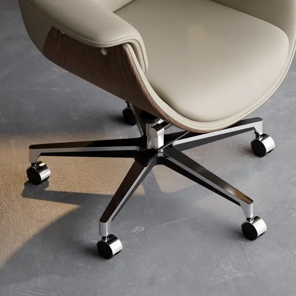 Grey Leather Modern Home Office Chair Upholstered High Back Desk Chair Wooden Frame - Image 4