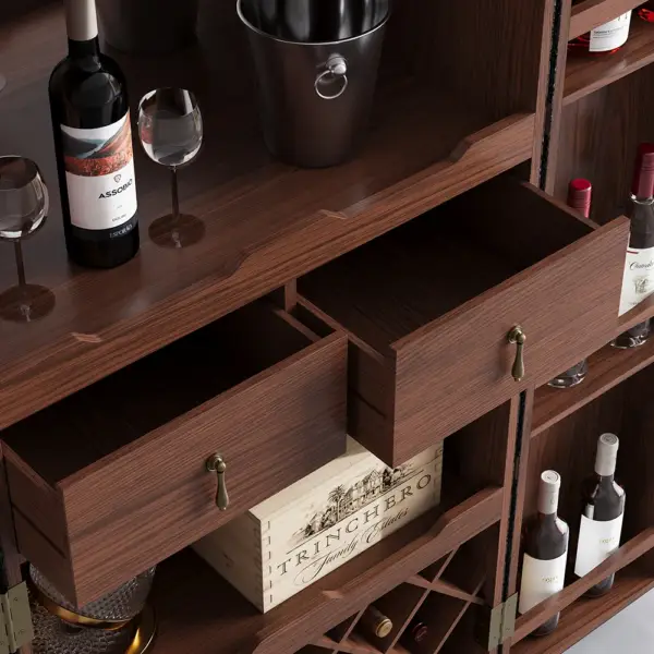 Industrial Black Leather Bar Wine Rack Cabinet with Door Storage Home Bar Cabinet - Image 5