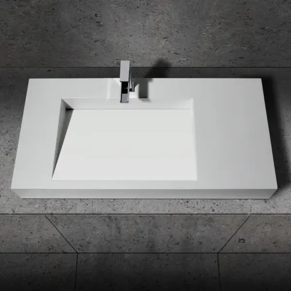 1000mm Wall-Hung Stone Resin Rectangle Bathroom Ramped Basin in Matte White - Image 3