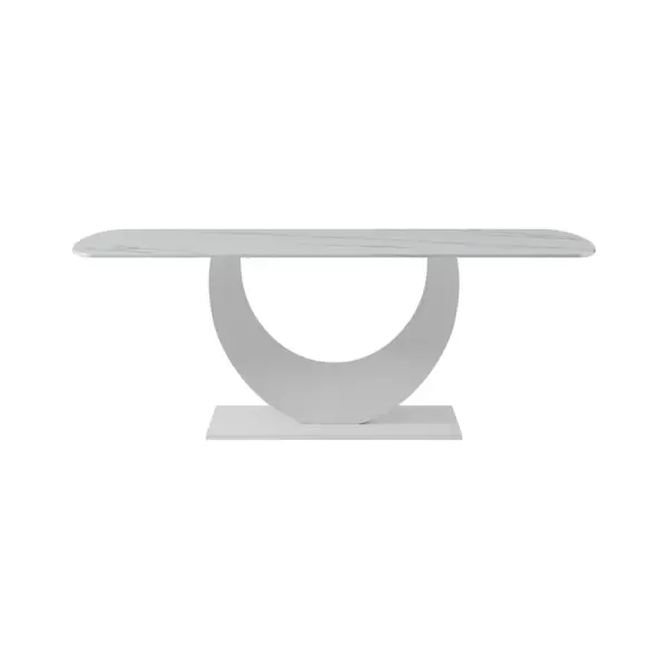 1800mm White Faux Marble Dining Table for 8 Crescent Base Sintered Stone - Image 7