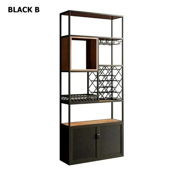 Industrial Black 5-Tier Metal Wine Cabinet with Glass Holder for Home Bar - Image 7