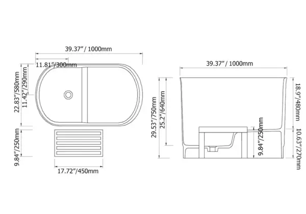 1000mm Modern Deep Oval Freestanding Matte White Stone Resin Japanese Soaking Bath - Image 16