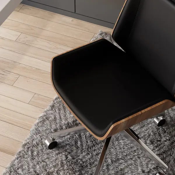 Black Faux Leather Office Chair Desk Chair with Wheels & Adjustable Height - Image 4