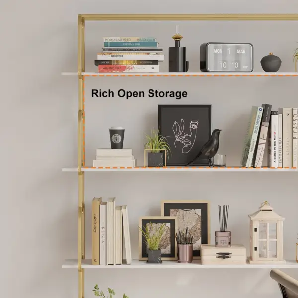 1800mm Modern White Tall Freestanding Wooden Office 4 Shelves Etagere Bookcase in Gold - Image 5