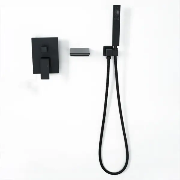Wall Mounted Waterfall Bath Filler Mixer Tap Matte Black with Hand Shower - Image 8
