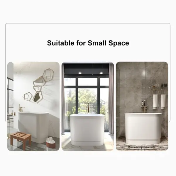 1000mm Modern Deep Oval Freestanding Matte White Stone Resin Japanese Soaking Bath - Image 10