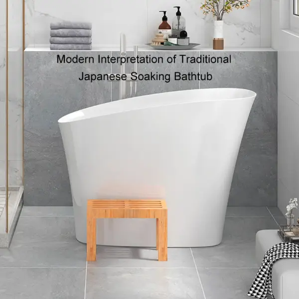1200mm Modern Oblique Deep Freestanding Matte White Stone Resin Japanese Soaking Bath - Image 13