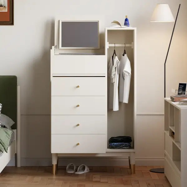 Modern White Mirrored Dresser Chifforobe Wardrobe Closet with 4 Drawers - Image 2