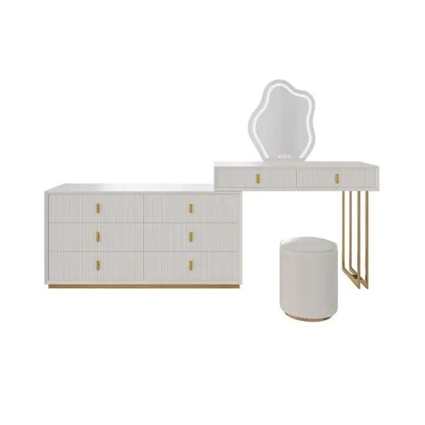 Modern White Makeup Vanity Set with 6-Drawer Cabinet Dressing Table with Stool & Mirror - Image 8