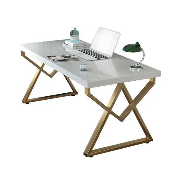 1000mm Modern White Rectangular Writing Desk with Gold Base - Image 6