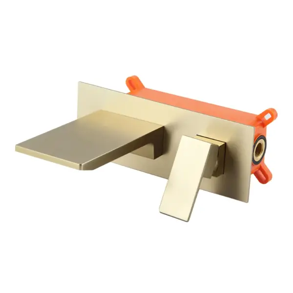 Sleek Brushed Gold Wall Mounted Single Lever Handle Waterfall Bathroom Basin Tap - Image 12