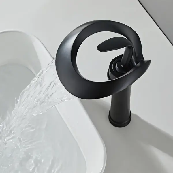 Modern Elegant Waterfall Bathroom Countertop Basin Tap Single Handle Solid Brass Black - Image 10