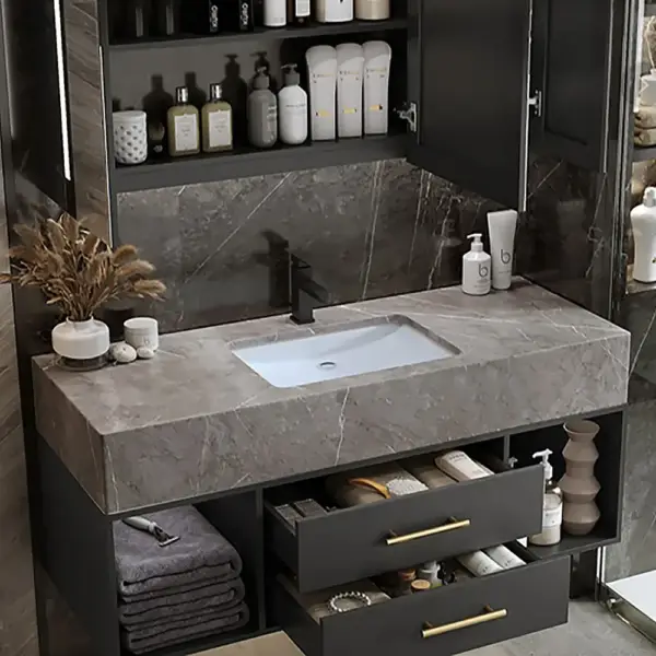 1200mm Floating Black and Grey Bathroom Vanity with Sintered Stone Vessel Sink - Image 3