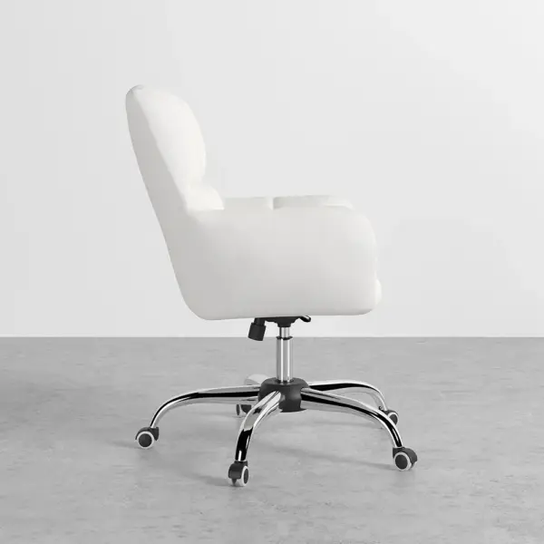 Modern White Office Chair Upholstered Cotton & Linen Swivel Task Chair Height Adjustable - Image 6
