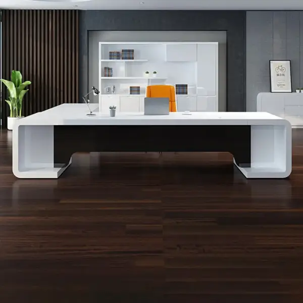 2200mm L-Shaped Modern Executive Desk of Right Hand with Drawers in White & Black - Image 6