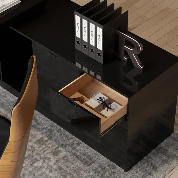 1800mm Black L-Shape Executive Desk Modern Drawers & Cabinet Large Desk Right Hand - Image 6