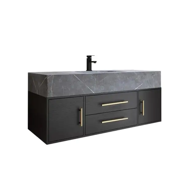 Modern 1000mm Floating Black Bathroom Vanity Stone Top Wall Mounted Bathroom Cabinet - Image 14