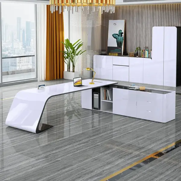 L-Shaped Right Hand Modern White Office Desk with Storage - Image 3