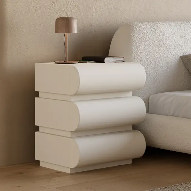 Humply Modern White Leather Smart Bedside Table with Wireless Charger Drawers Nightstand