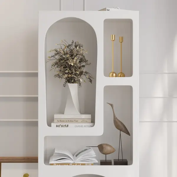 Codiys 1500mm Art Deco White Arched Bookcase Tall Open Geometric Japandi Bookshelf Wood - Image 4