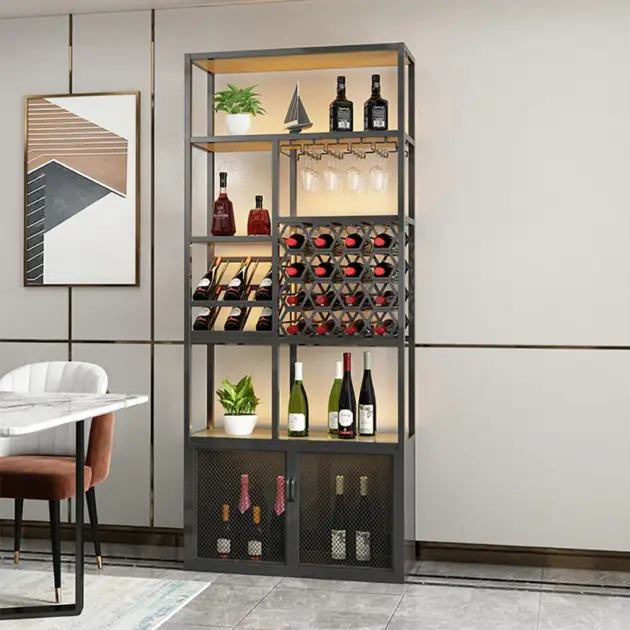 Industrial Standing Wine Rack with Glass Rack