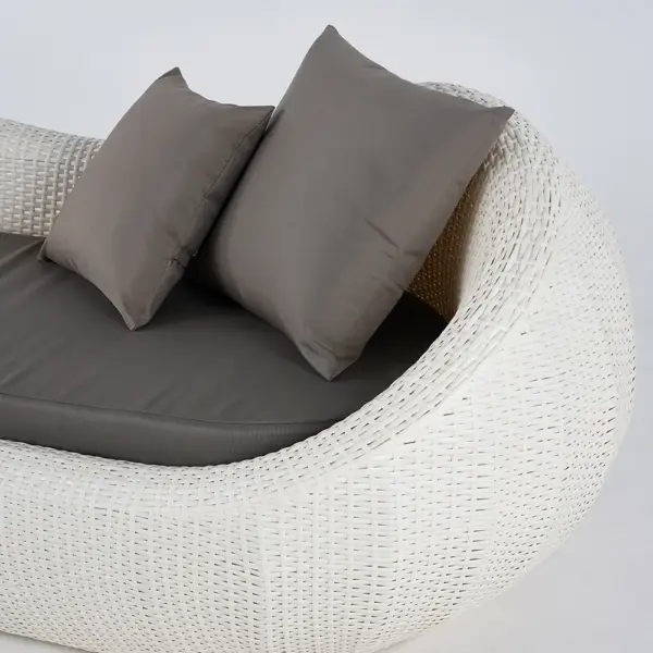 White Woven Rattan Round 1910mm Outdoor Sofa with Cushion & Pillow and Curved Back - Image 8