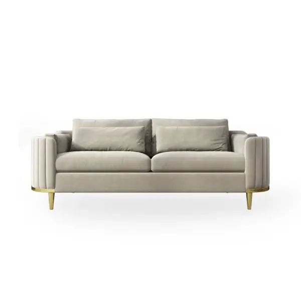 Modern Living Room Sets Grey Velvet Upholstered Chair & Loveseat & Sofa 3 Pieces - Image 7