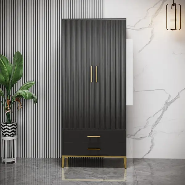 Black Bar Cabinet with Door Modern Storage Home Bar Cabinet with Glass Rack&Drawers - Image 3