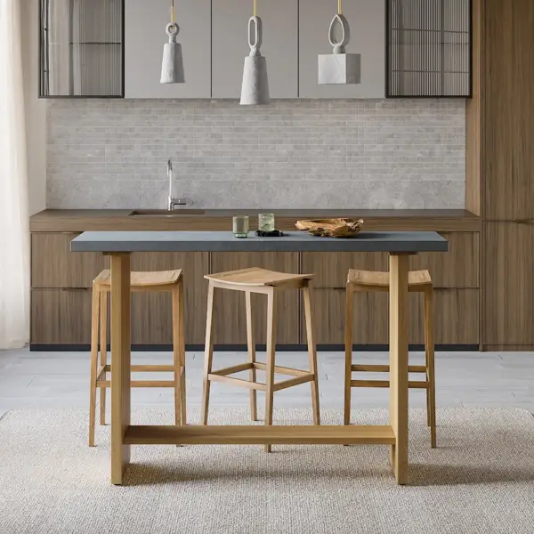 1400mm Concrete Grey Bar Height Pub Table Kitchen Bar Table Solid Wood Natural Pedestal - Image 4