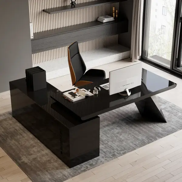 1800mm Black L-Shape Executive Desk Modern Drawers & Cabinet Large Desk Right Hand - Image 4
