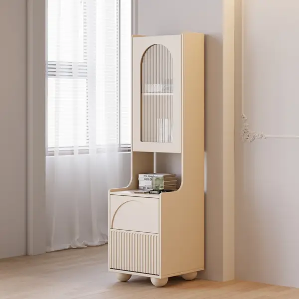 Modern Tall White Nightstand with Glass Door & Sheleves 2-Drawer Bedside Table - Image 2
