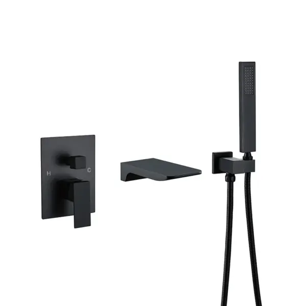 Wall Mounted Waterfall Bath Filler Mixer Tap Matte Black with Hand Shower - Image 12