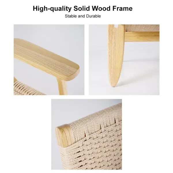 Japandi Solid Wood Outdoor Patio Lounge Chair Armchair Kraft Paper Rope Woven Seat - Image 10