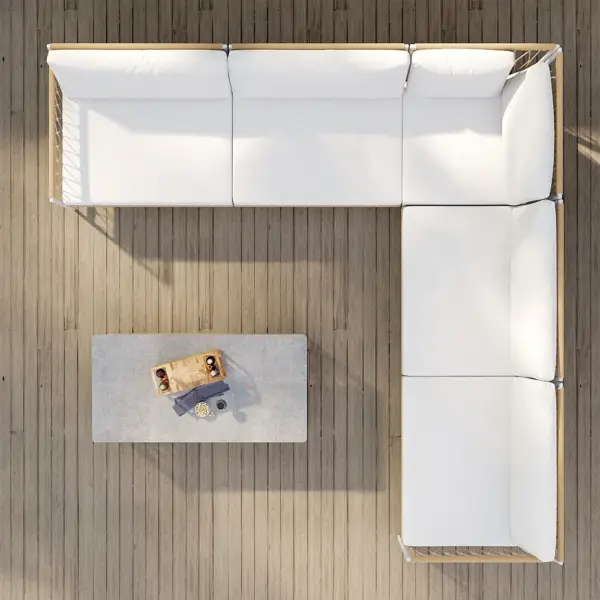 Ropipe 4 Pieces L Shape Woven Rope Outdoor Sectional Sofa Set in Khaki & White For 5 - Image 4