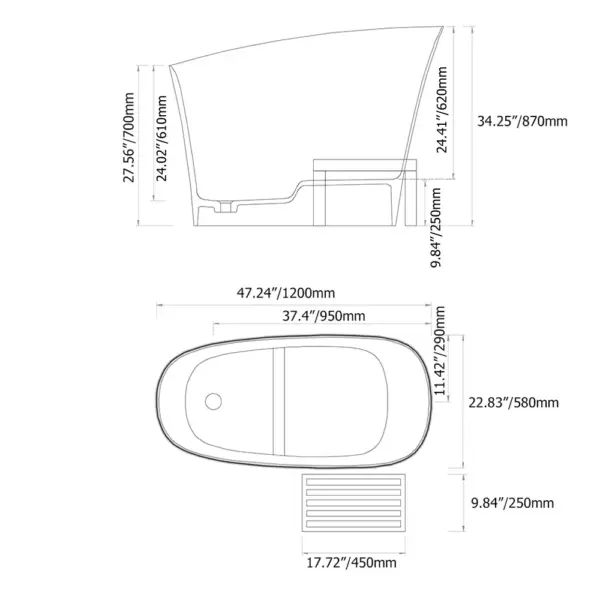 1200mm Modern Oblique Deep Freestanding Matte White Stone Resin Japanese Soaking Bath - Image 17